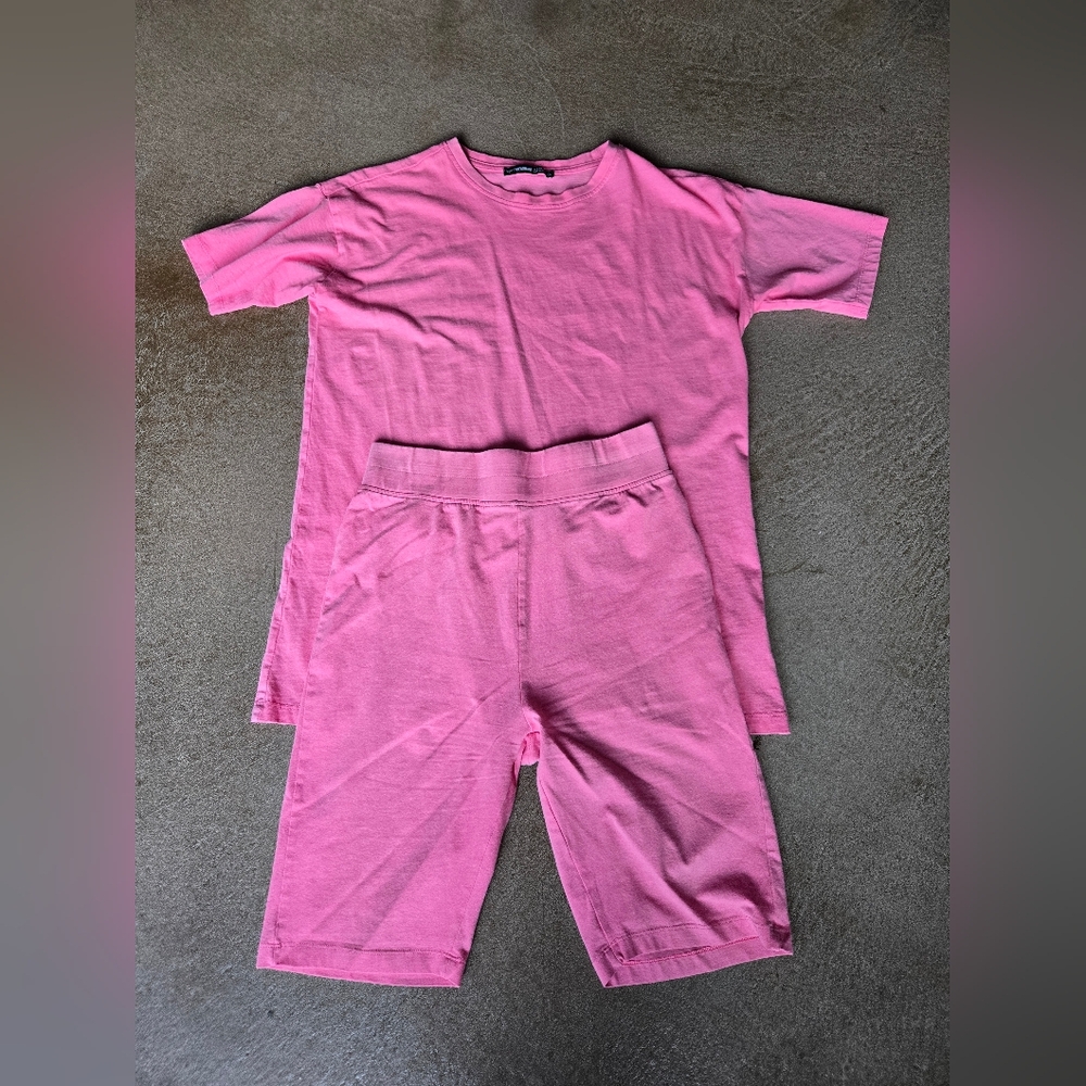 Pink Women's Short Sleeve Top And Shorts Set.